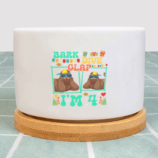 Bark Dive Clap I'm 4 Sea Lion Mammal Kid 4th Plant Pots