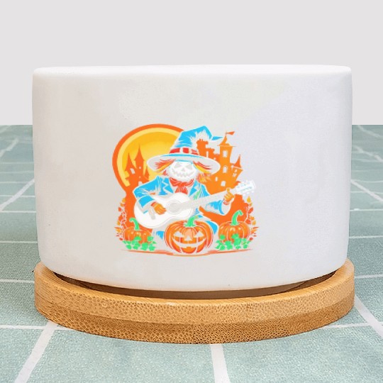 Happy Halloween scarecrow plays guitar Plant Pots