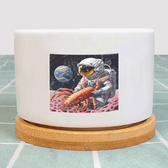 Astronaut in space with shrimp Plant Pots