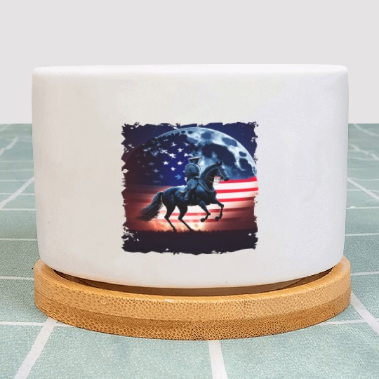 America horse under Moon with American Flag Plant Pots