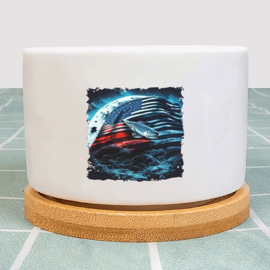 America fish under Moon with American Flag Plant Pots