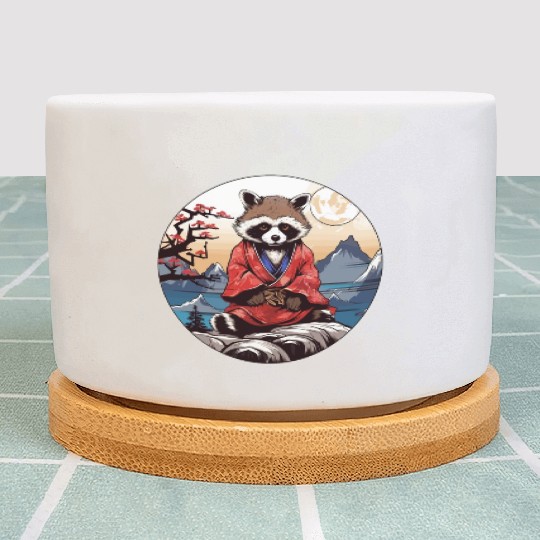 tanuki raccoon dog in kimono in anime style Plant Pots