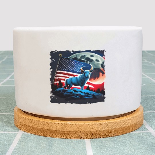 America sheep under Moon with American Flag Plant Pots
