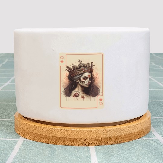 Poker Cards Queen of Spades Creepy Gothic Plant Pots