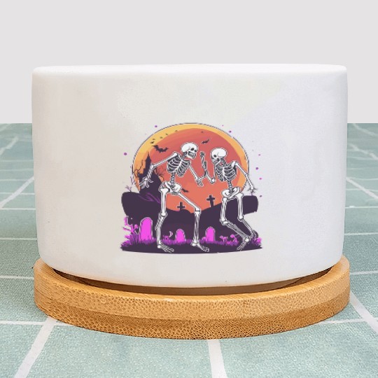 "Skeletal Dance-Off Under Neon Moon" Plant Pots