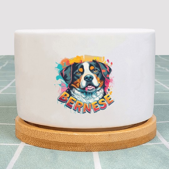 Bernese Mountain Dog Head Vibrant Color Splash Plant Pots