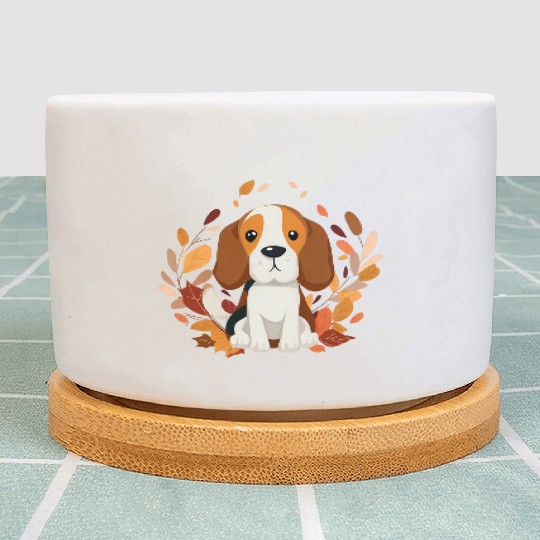 Beagle dog with autumn leaves Plant Pots