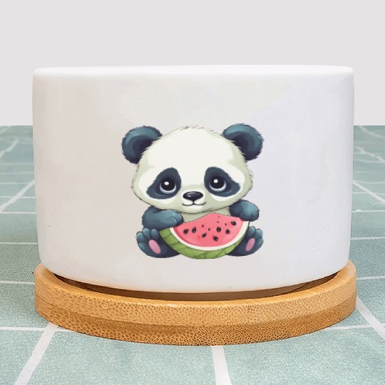 Cute panda girl with watermelon Plant Pots