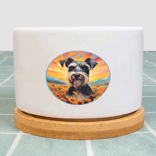 Miniature Schnauzer Mountain Flower Cute Colorful Plant Pots
