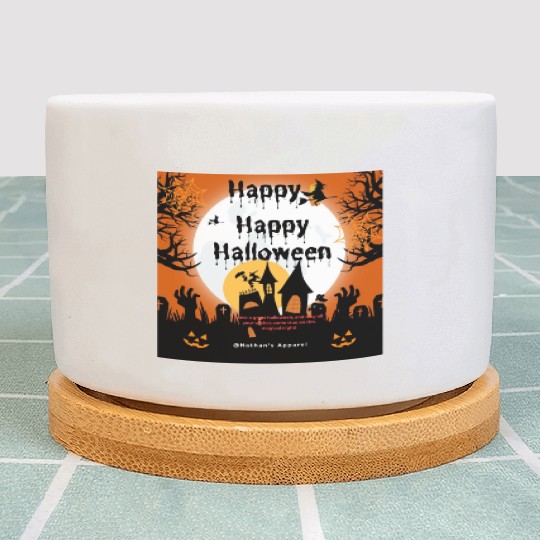 Nathans Orange And Black Happy Happy Halloween Plant Pots