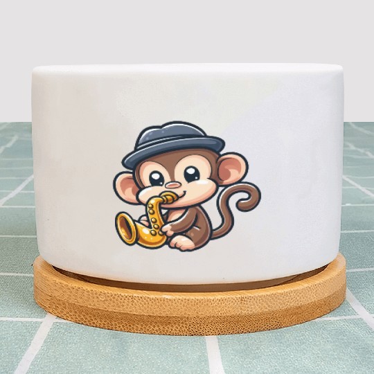 Chimpanzee with saxophone Plant Pots