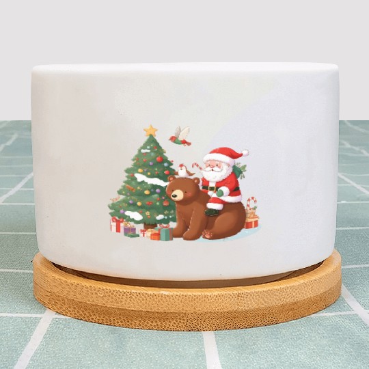 Santa Claus and Bear - Festive Tranquility Plant Pots