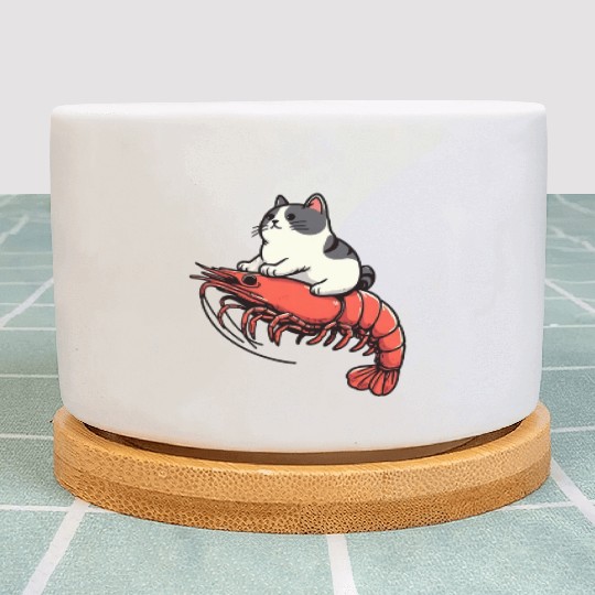 Cat rides shrimp Plant Pots