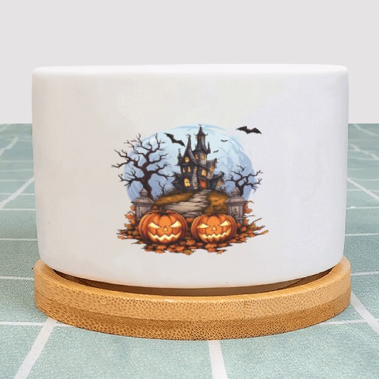 Spooky Haunted House Halloween Pumpkin Bat Plant Pots