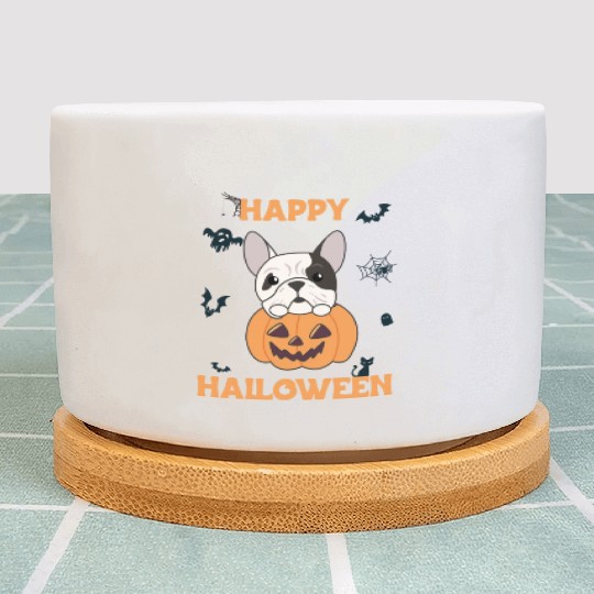 Bulldog In Pumpkin Cute Dogs Happy Halloween Plant Pots