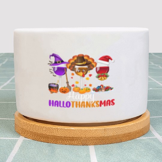 Happy Hallothanksmas Wine Glasses Drinking Lover Plant Pots