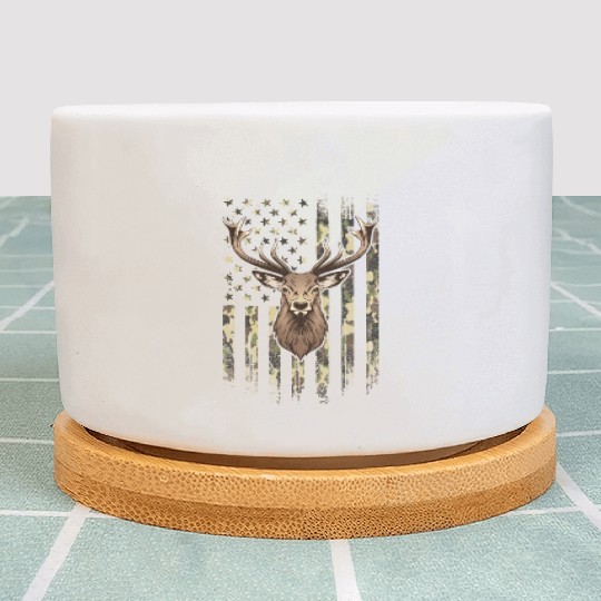 Deer Whitetail Buck American Camo Us Flag Deer Plant Pots