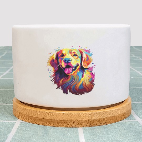 Watercolor Colorful Golden Retriever Plant Pots