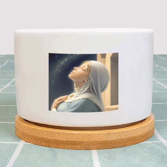 Virgin Mother Mary Praying on a Starry Night Plant Pots