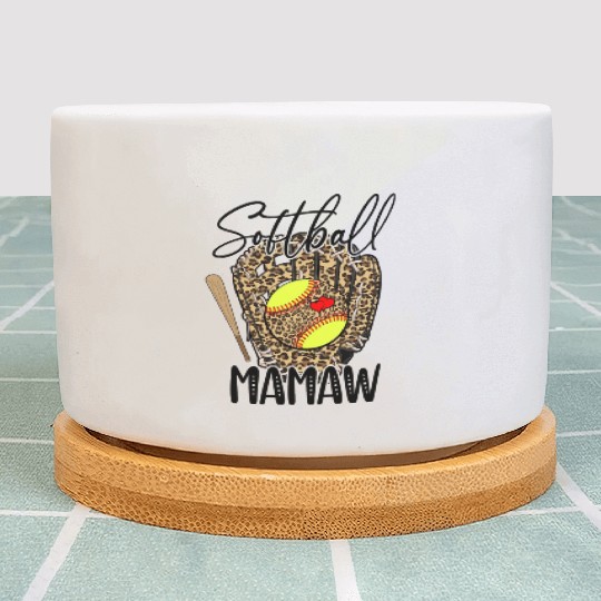 Softball Mamaw Leopard Game Day Softball Lover Plant Pots