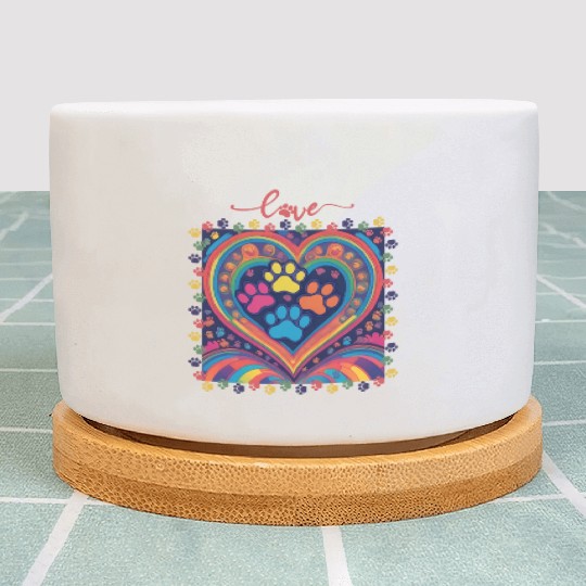 Rainbow Heart Love paw prints Plant Pots