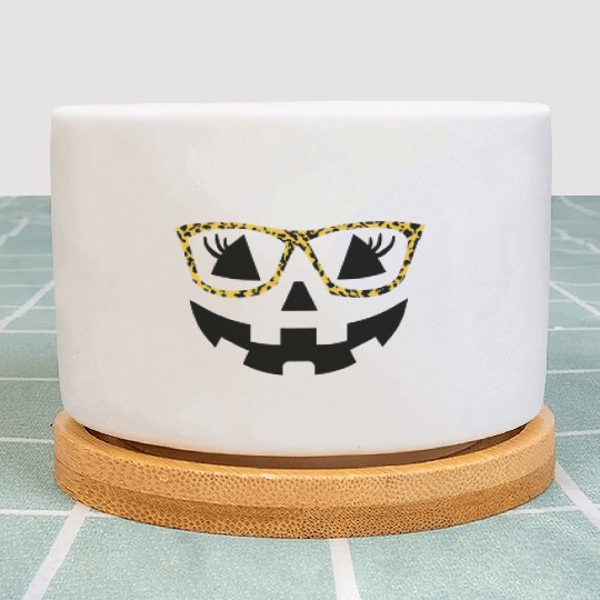 Jack O Lantern Cute Face Pumpkin with Leopard Prin Plant Pots