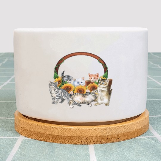 Kittens Sunflowers Gift For Cat LOver Plant Pots