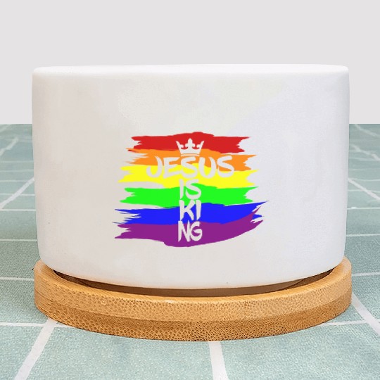 Queer Jesus is King Cross Crown Rainbow Colors Plant Pots