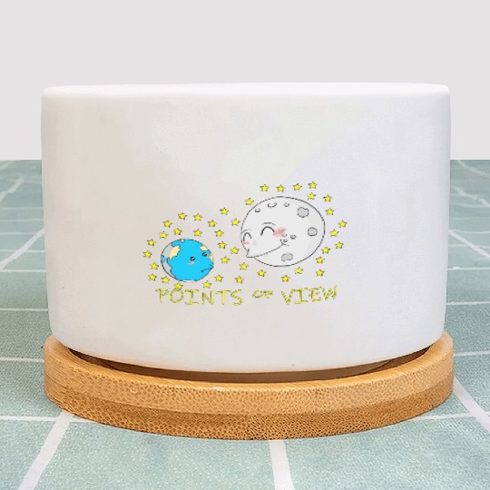 Cute Moon and Earth Positive Points of View Design Plant Pots