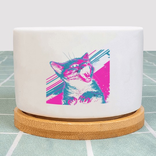 Glitchy Kitten Techno Digital Cat Lovers Meow Plant Pots