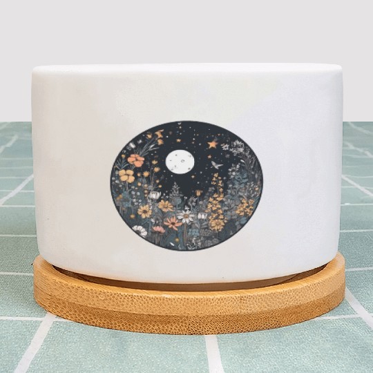 Midnight Sky Aesthetic Meadow Flower Garden Graphi Plant Pots