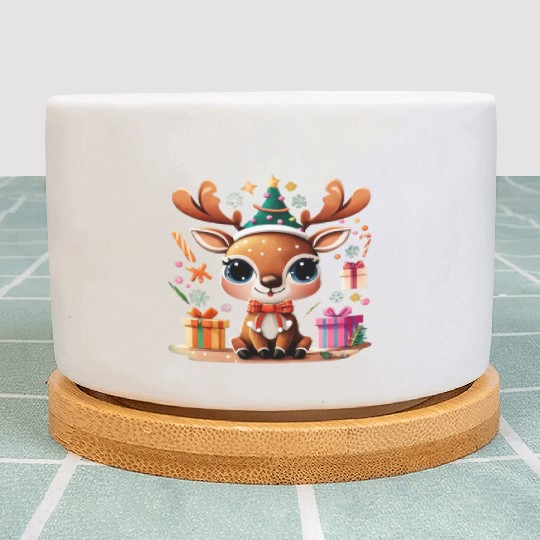 Cute Reindeer Merry Christmas Gift Happy Holidays Plant Pots