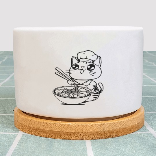 cat ramen chibi japanese kawaii chibi fun Plant Pots