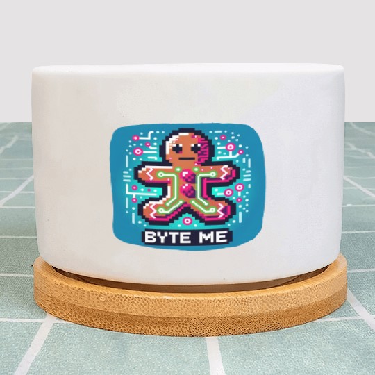Neon Cyberpunk Gingerbread - "Byte Me" Christmas Plant Pots