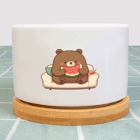 Cosy bear enjoying watermelon Plant Pots