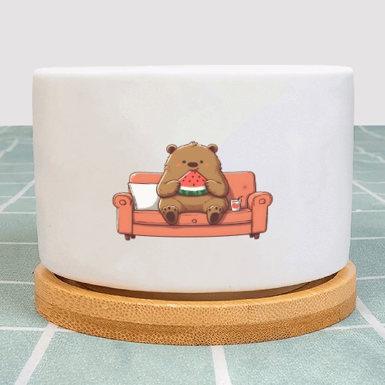 Cosy bear enjoying watermelon Plant Pots