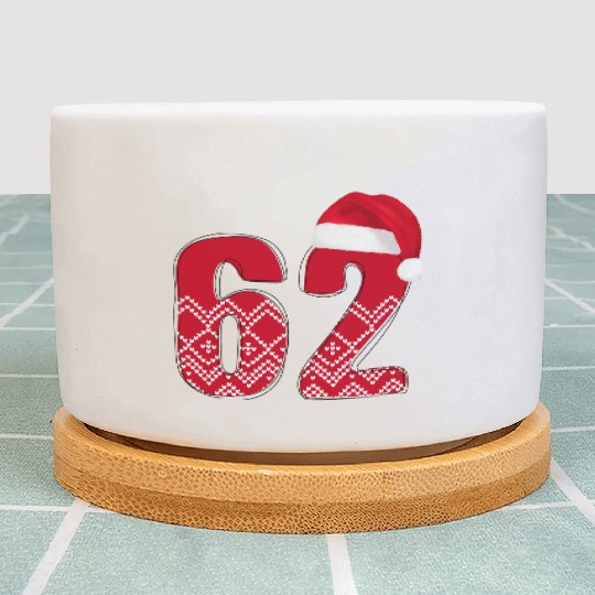 62 Red and White Christmas Number Sixty Two Plant Pots