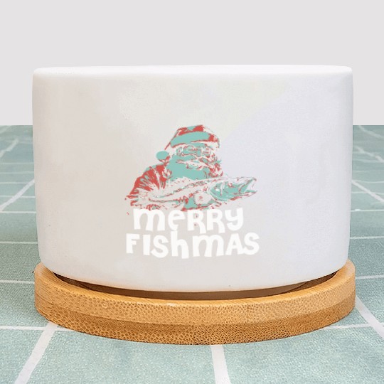 Funny Santa Claus Fishing Merry Fishmas Christmas Plant Pots