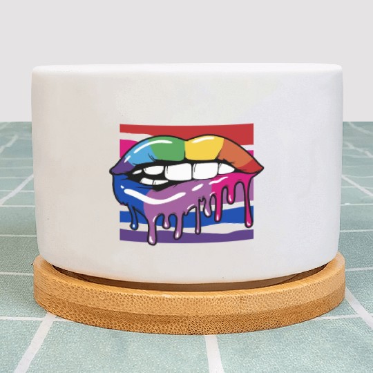 Gay Rainbow Pride LGBTQ Bisexual Flag Rainbow Lips Plant Pots