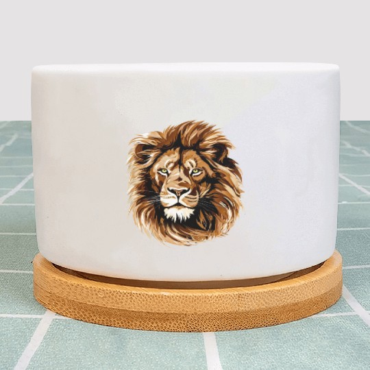 lion brown head in the style of detailed Plant Pots