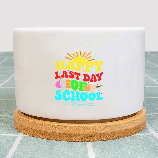Happy Last Day Of School Teacher Students Groovy Plant Pots