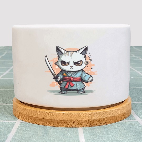 Cute Samurai Cat Kawaii Japanese Ronin Aesthetic A Plant Pots