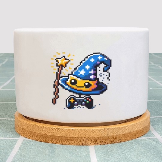 Gamer Wizard 8-Bit Hat with Controller Wand Plant Pots