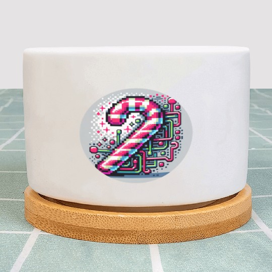 Neon Cyberpunk Candy Cane 8-Bit Pixel Christmas Plant Pots