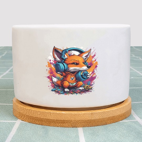 Fox with Graffiti Headphones Playing Yoyo Plant Pots