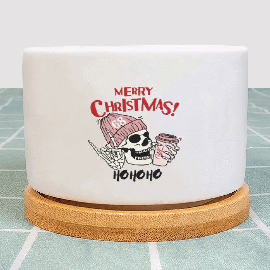 Funny Merry Christmas skull Plant Pots