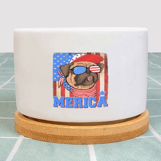 Funny Merica Retro Flag Us American Bulldog Plant Pots