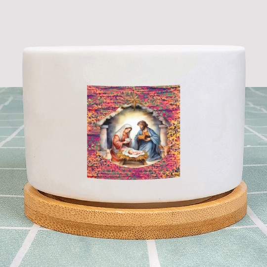 Nativity scene with Mary Joseph Baby Jesus Plant Pots
