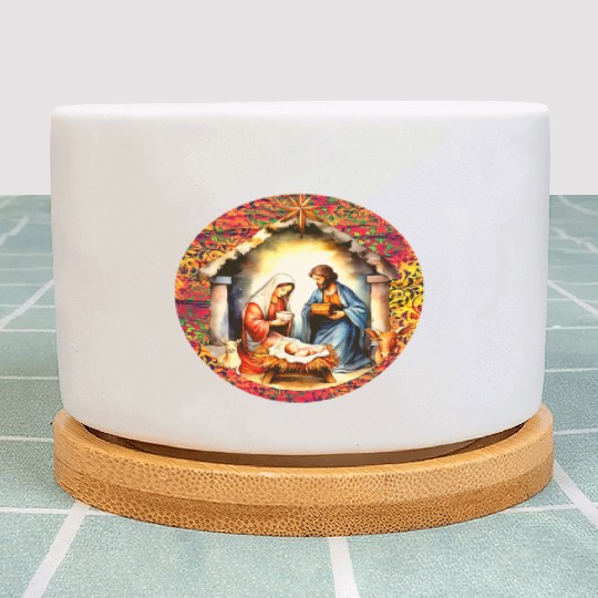 Nativity scene with Mary Joseph Baby Jesus Plant Pots