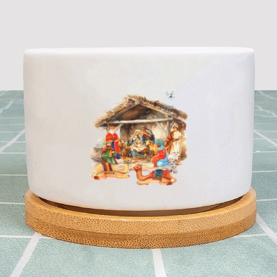 Nativity scene with Mary Joseph Baby Jesus Plant Pots